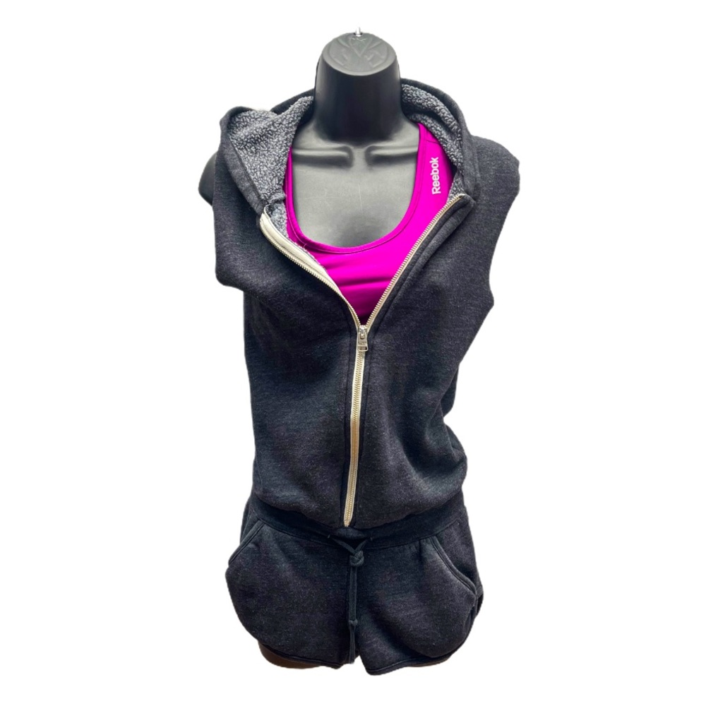 Aritzia Grey Cotton Romper Zip Up Hoodie Size XXS